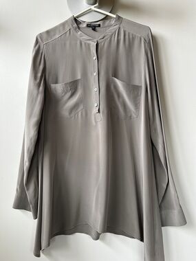 Eileen Fisher Grey Long-Sleeve Silk Tunic